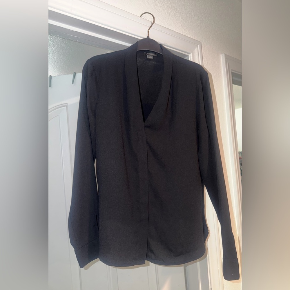 Halogen Black Long-Sleeve V-Neck Blouse-Style Dress Shirt